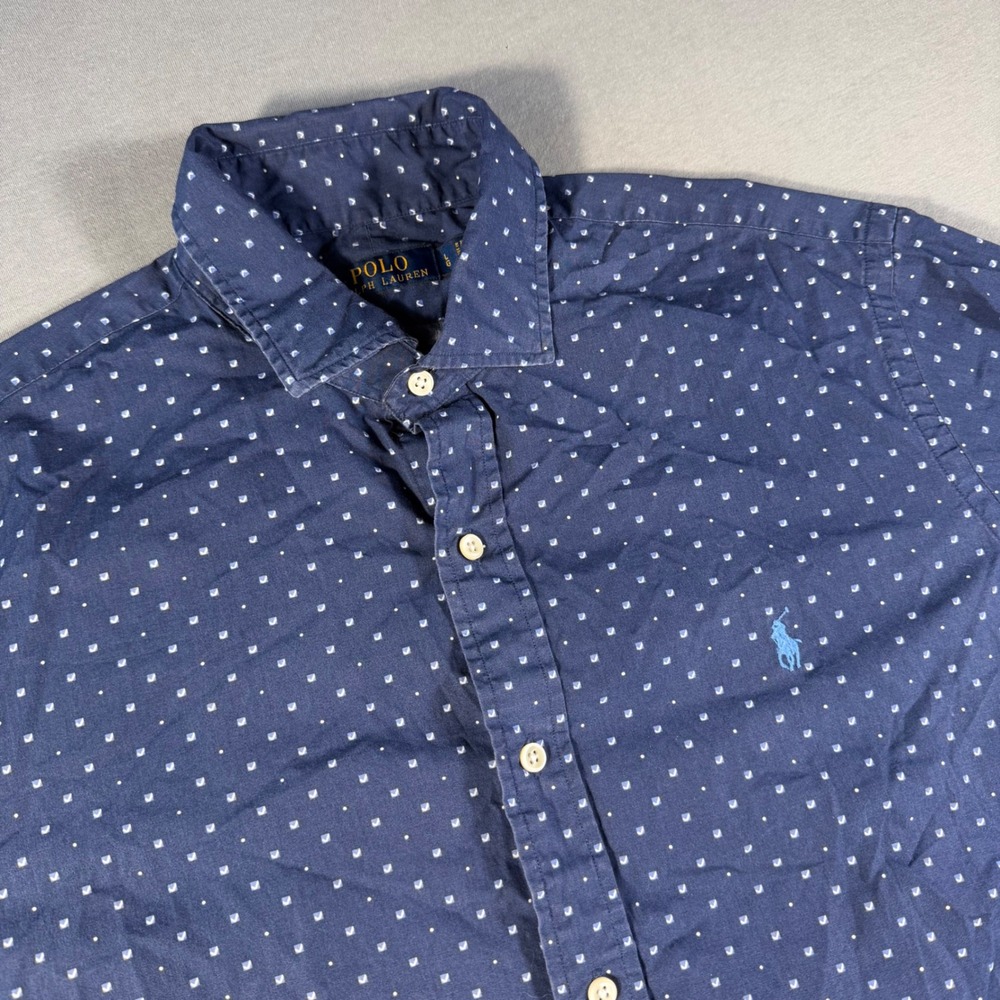 Polo Ralph Lauren Mens Navy Blue Geometric Print Cotton Button Down Shirt L
